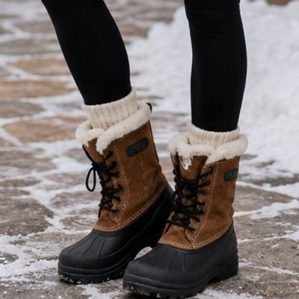 Kamik Waterproof Brown Suede Winter Duck Boots Faux Fur Trim Lace Up Mens 8